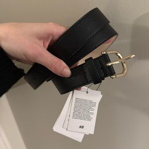 H&M Black Leather Belt with Gold Buckle